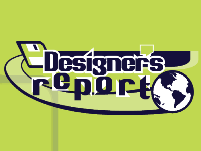 Image of a 2000s style vector graphic which reads Designer Report.