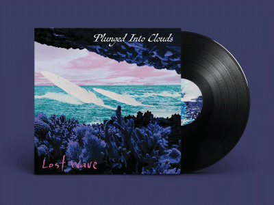 A mockup of vinyl album art on the cover. The artwork is a photo manipulation with a psychedelic blue and pink colour scheme.